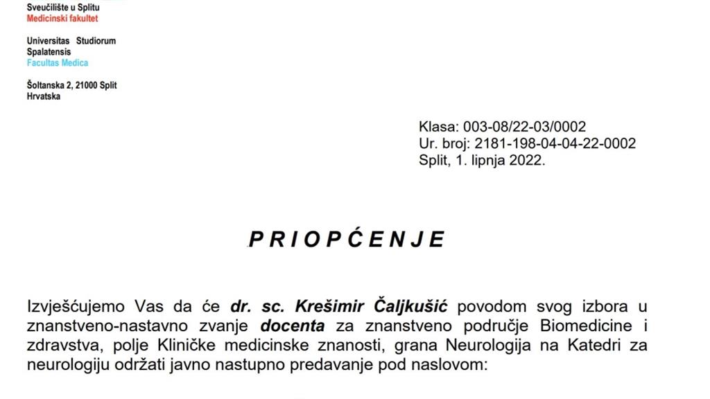 10. 6. 2022. Javno nastupno predavanje - dr. sc. Krešimir Čaljkušić